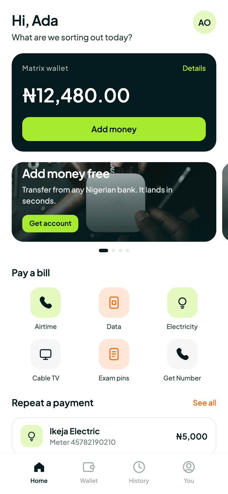 Matrix home screen