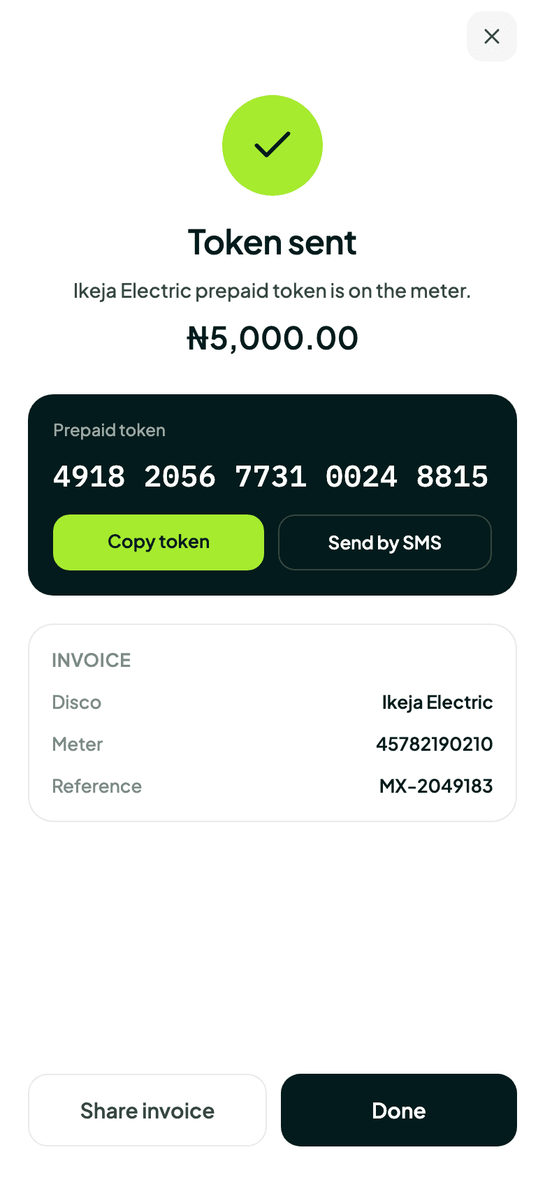 Prepaid token receipt